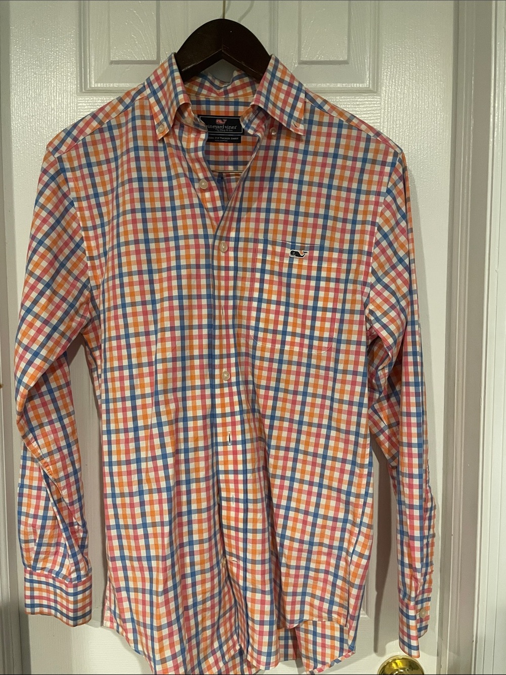 Vineyard Vines Orange, Blue & White Check Button-Down Shirt